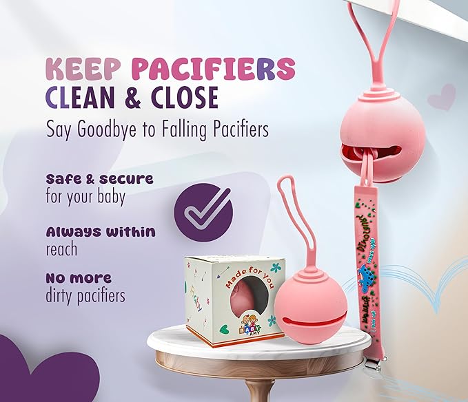 Pacifier Clip and Case for Baby Girls β Pink & Purple Set | 2 Holder Clips + Pacifier Cover | BPA-Free | 0β6 Months