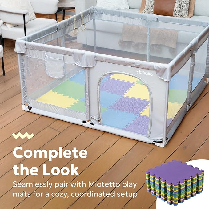 MioTetto Baby Playpen 50x50 – Portable Play Pen, Playpen for Babies and Toddlers with Gate and Breathable Mesh – Indoor, Outdoor Baby Play Yard with Balls & Hangers - Safe and Sturdy Play Pen