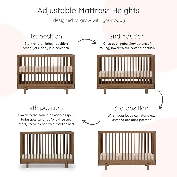dadada Baby Bliss 4 in 1 Convertible Crib to Toddler Bed & Floor Bed – Made in Italy, GREENGUARD Gold Certified, Baby-Safe Finish, Sustainable Beech Wood, Modern Design, 4 Adjustable Heights (Walnut)