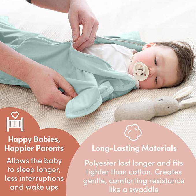 SleepingBaby Zipadee-Zip Transition Swaddle (Classic Mint, Medium for 6-12 Months) and Snuggle Strap (Grey, One Size) - Wearable Baby Blanket and Accessory for Easy Diaper Changes - Polyester, Spandex
