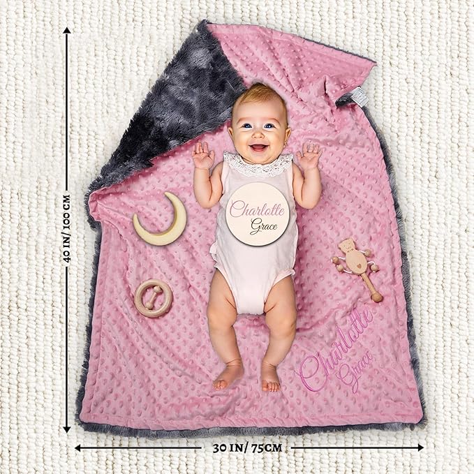Personalized Baby Blanket Customized Baby Blanket with Name, Custom Embroidered Blanket for Boys & Girls, Soft Minky dot Keepsake Newborn Swaddle, Personalized Baby Gifts for Baby Showers (Baby)