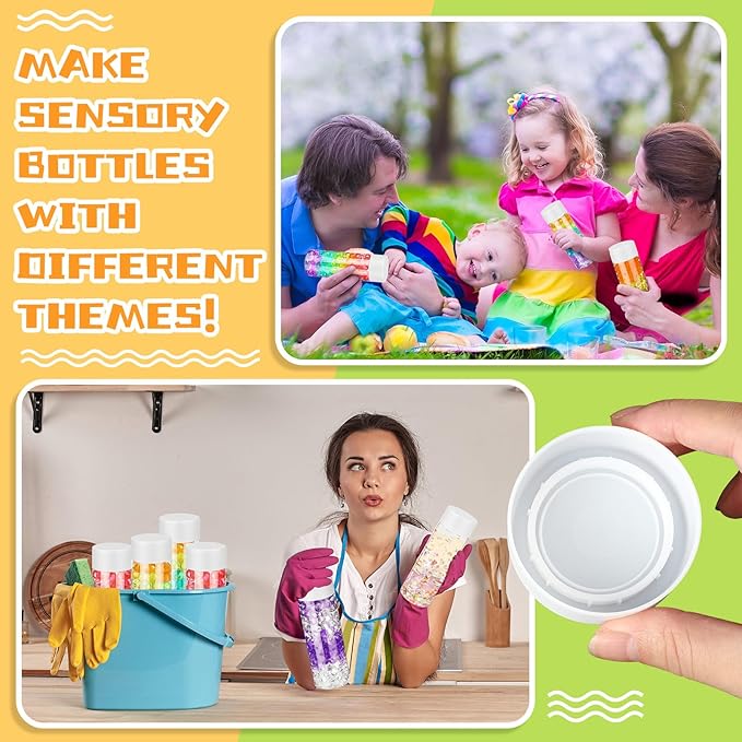 Hoolerry 16 Pcs Empty Plastic Sensory Bottles with Lids Reusable Clear Plastic Sensory Water Bottles for DIY Crafts Classroom Handmade Party Decoration(White,13.5 oz)