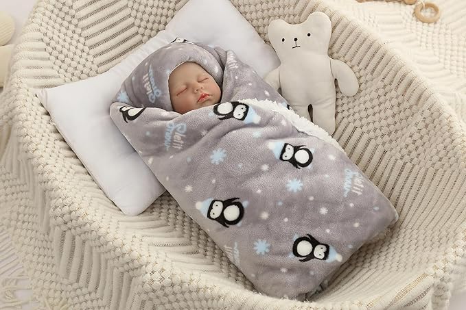 Baby Blankets for Boys Girls Fluffy Fuzzy Blanket Soft Warm Cozy Flannel Fleece Warm Infant Newborn Receiving Blanket 30" x 40" (Grey Penguin)