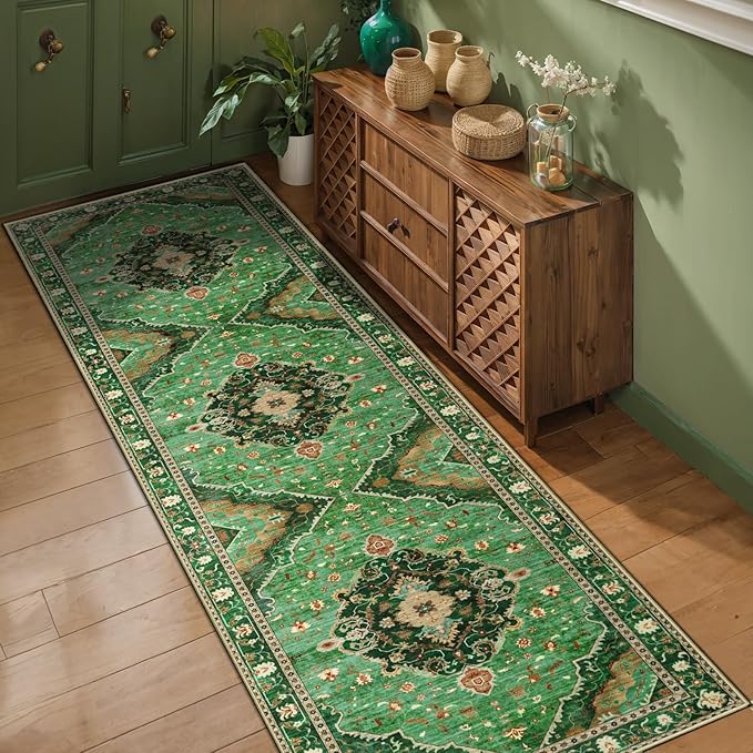 Ciicool Washable Runners Area Rug for Hallways, Ultra Soft 2'6 "x8' ft Boho Print Non-Slip Vintage Oriental Medallion Long Carpet for Kitchen Bedroom Laundry Bathroom
