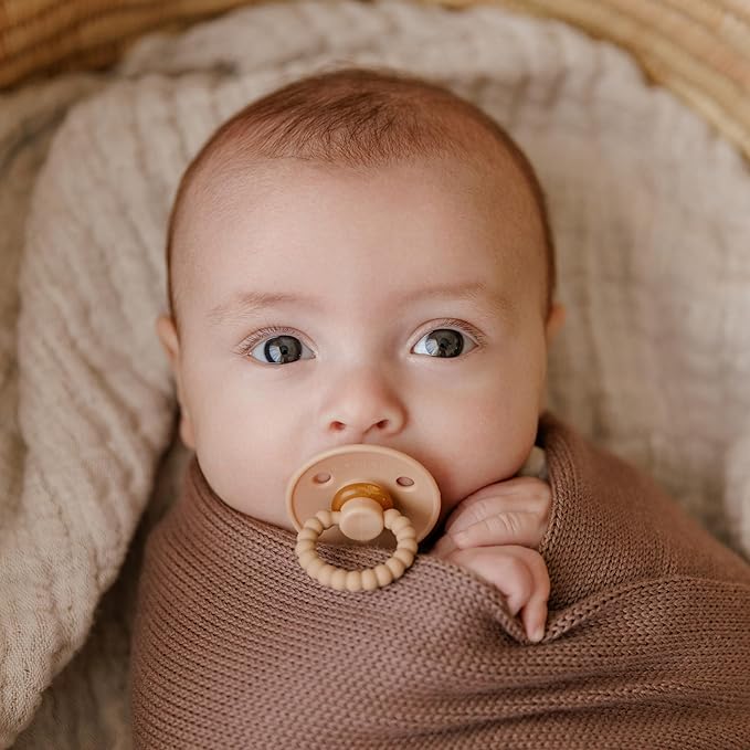Luladream Pacifier - Natural Rubber Nipple - Soft Teething Handle - for Infants Baby's and Toddlers, 0-18 Months (Camel + Cream)