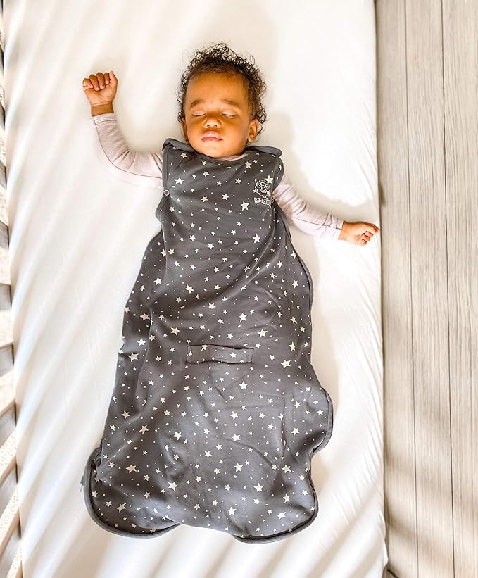 Woolino Toddler Sleeping Sack, 4 Season, Merino Wool and Organic Cotton, Baby Sleep Bag, 2-4 Years, Star Gray
