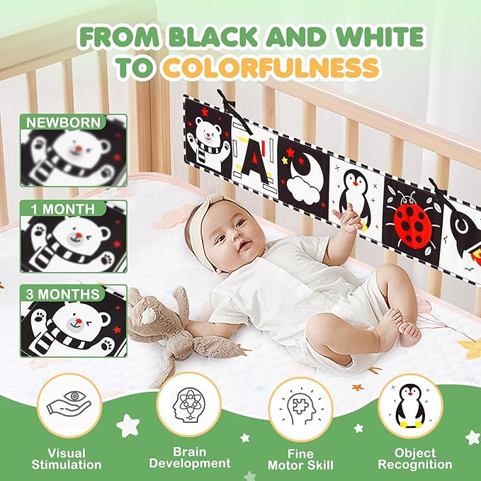 High Contrast Baby Toys for Newborn - Tummy Time Black and White Baby Toys for 0-3-6-12 Months - Soft Montessori Visual Stimulation Sensory Infant Book - Gift for Boys Girls