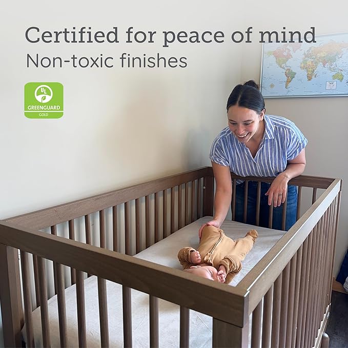 dadada Baby Bliss 4 in 1 Convertible Crib to Toddler Bed & Floor Bed – Made in Italy, GREENGUARD Gold Certified, Baby-Safe Finish, Sustainable Beech Wood, Modern Design, 4 Adjustable Heights (Walnut)