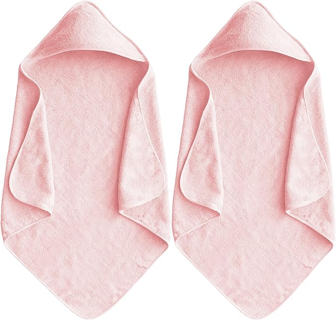 Baby Hooded Towels 31.5 * 31.5" Bath Towel for Newborn Toddler Infant Shower Ultra Absorbent Soft Bathrobe Blanket Boys and Girls 2PCS(Sakura Pink)