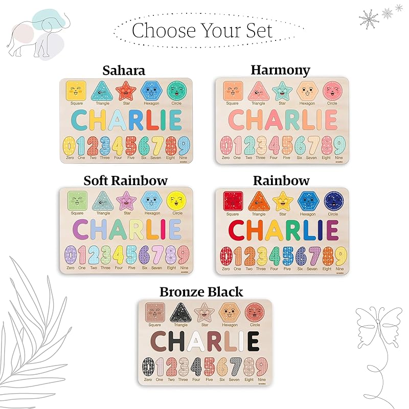 Personalized Name Puzzle with Numbers and Shapes, Name Puzzle for Kids, Custom Birthday Gift for Kids, Christmas Gifts for Toddlers, Unique New Baby Gift, 1 Year Old Boy and Girl Toys, Wood Toy