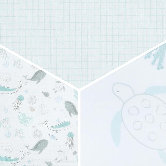 Delta Children Fitted Crib Sheets for Girls and Boys - 100% Organic Cotton Crib Sheet for Standard Crib and Toddler Mattresses - 28x52 Inch - GOTS Certified (Pack of 3), Sea Life