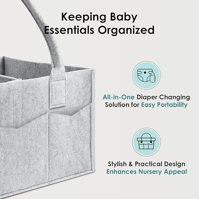 HIPHOP PANDA 2-Pack Diaper Caddy Organizer - Nursery Storage Bin & Car Organizer for Diapers, Wipes, and Baby Essentials - Dual-Color Solid Set (Grey/Oatmeal), Regular Size