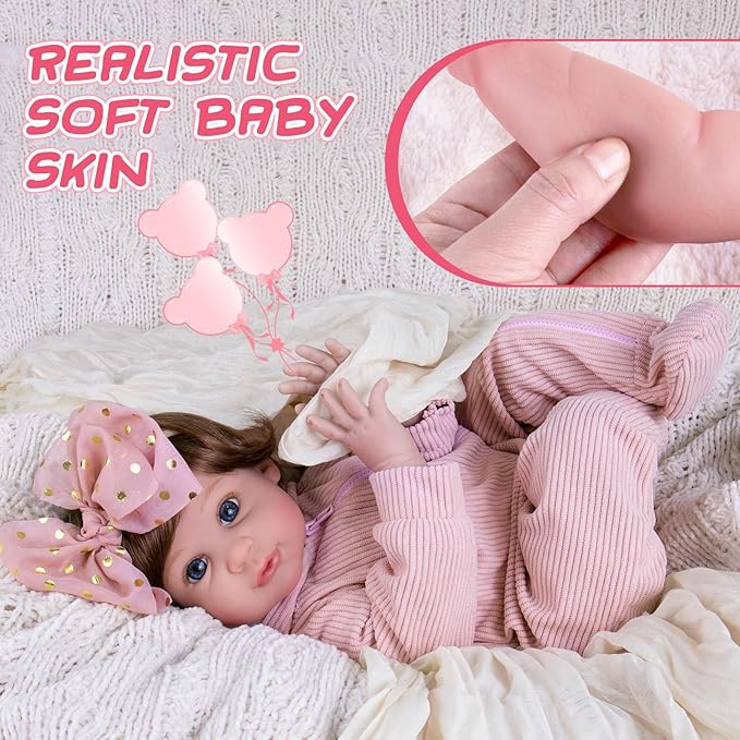 Aori Reborn Baby Doll Realistic Girl - Lifelike 22-Inch Newborn Dolls with Poseable Limbs and Feeding Kit, Great Gift Set for Kids 3+