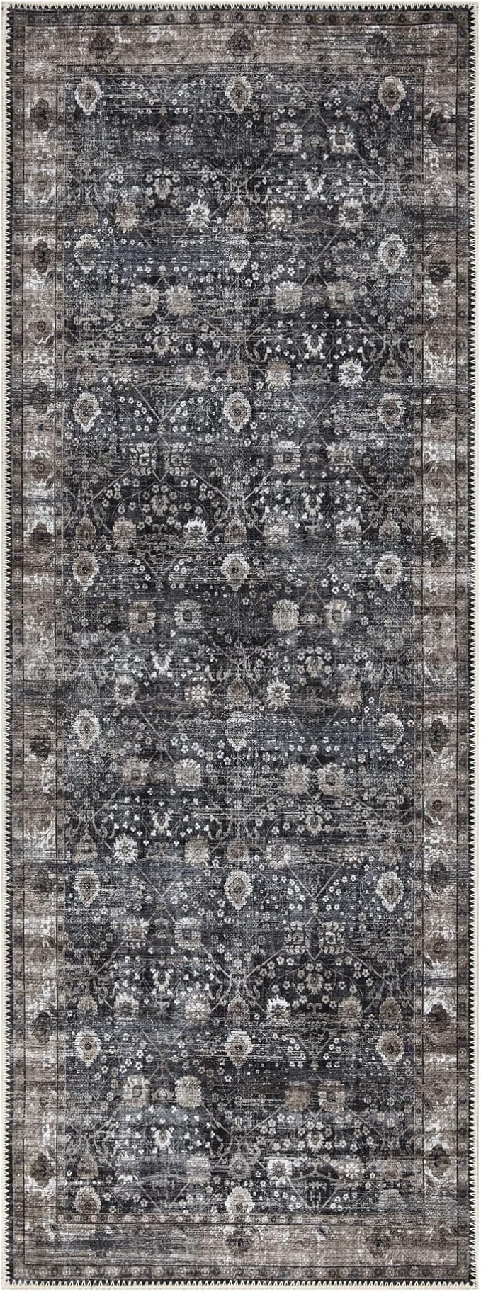 Bloom Rugs Washable Non-Slip 7 ft Runner - Black/Brown Traditional Runner for Entryway, Hallway, Bathroom, and Kitchen - Exact Size: 2.5' x 7'