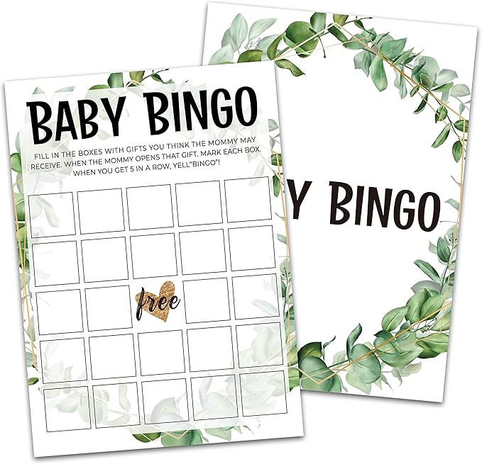 Baby Shower Game Cards, Baby Bingo Game, Tropical Jungle Theme Party Cards for Gender Neutral Boys or Girls, Set of 30 Cards(Green006)