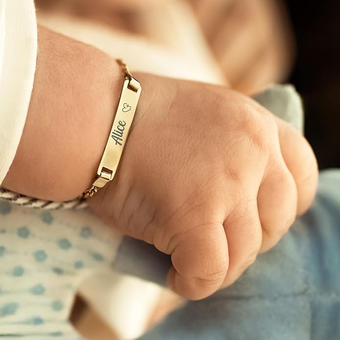 14K Solid Gold Cross Baby Bracelet Girl, Toddler Name Bracelet, Custom Teen Jewelry, Child ID, Newborn Baby Girl or Boy Gift