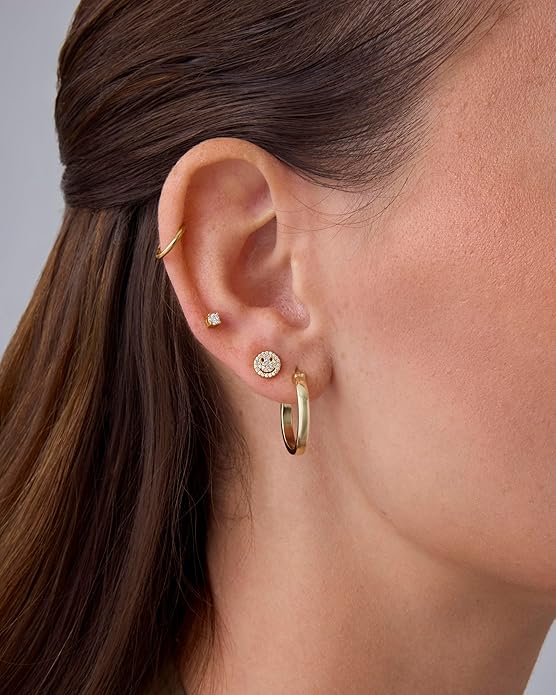 PAVOI 14K Gold Plated Dainty Flat Back Earrings for Women - Hypoallergenic Sterling Silver Posts Helix Cartilage Piercing Jewelry - Emoji Motif Bow Celestial Flatback Gold Stud Earrings Screw Back