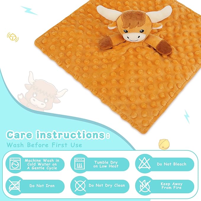 Loveys for Babies,Soft Baby Security Blanket for Newborn Infant Toddler Snuggle Toy Stuffed Animal,Lovey Highland Cow Security Blankets Baby Unisex Gifts(Brown Highland Cow,12.2in)