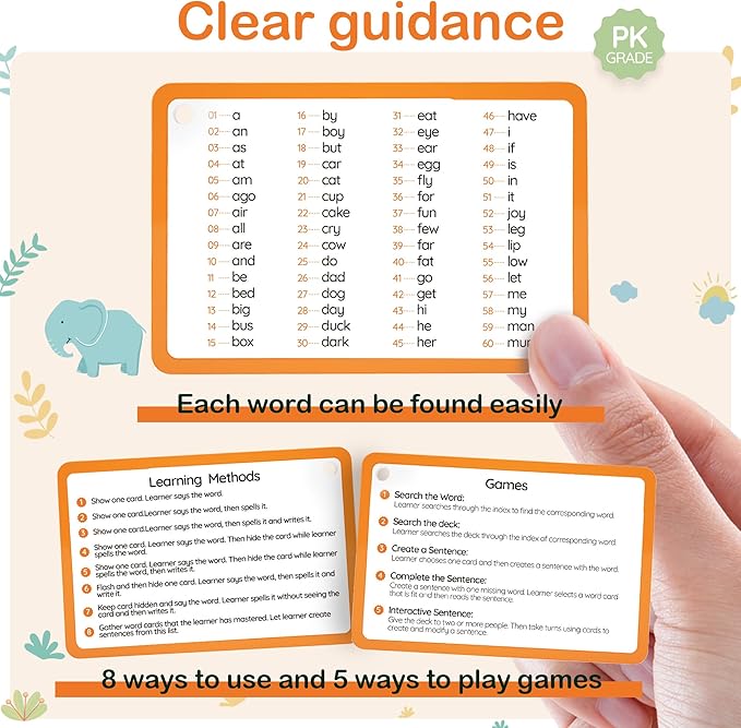 WJPC 58 Cards, 116PCS High Frequency Sight Words Flash Cards for (Pre-K, Pre-Kindergarten, Kindergarten, 4,5, 6Years Ages Kids Boys Girls Toddler Flash Cards for 4-6 Years.