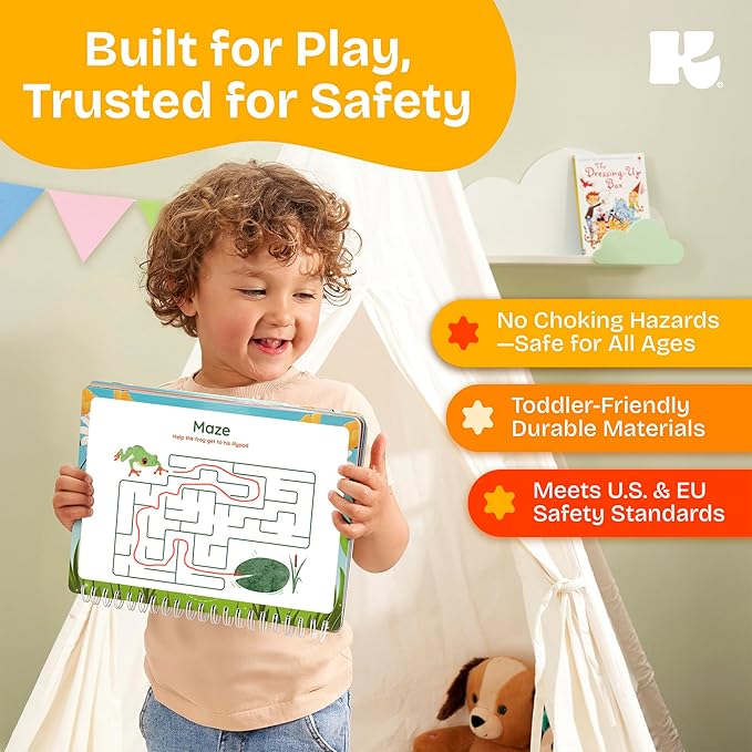 Toddler Busy Book – Montessori Activity Book for 3+ Year Olds – 14 Interactive Learning Pages with Matching, Tracing & Puzzles – Preschool Educational Toy for Fine Motor Skills & Early Development