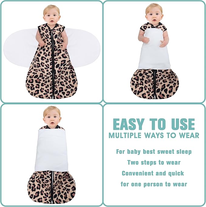 Newborn Sleep Sack Baby Swaddle,3-Way Adjustable Wearable Blanket,100% Rayon Cotton Swaddling Sleeping Bag,TOG 0.5 (Leopard & Cobble, 0-3 Months)