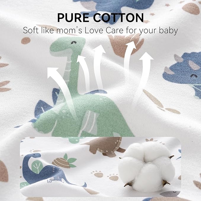 Baby Sleep Sack 0-6 Months, Long Sleeve Baby Wearable Blanket 0.5 Tog with Mittens, 2-Way Zipper Newborn Cotton Sleeping Sack for Boy and Girl Green Dinosaur 2 Pack (Small)
