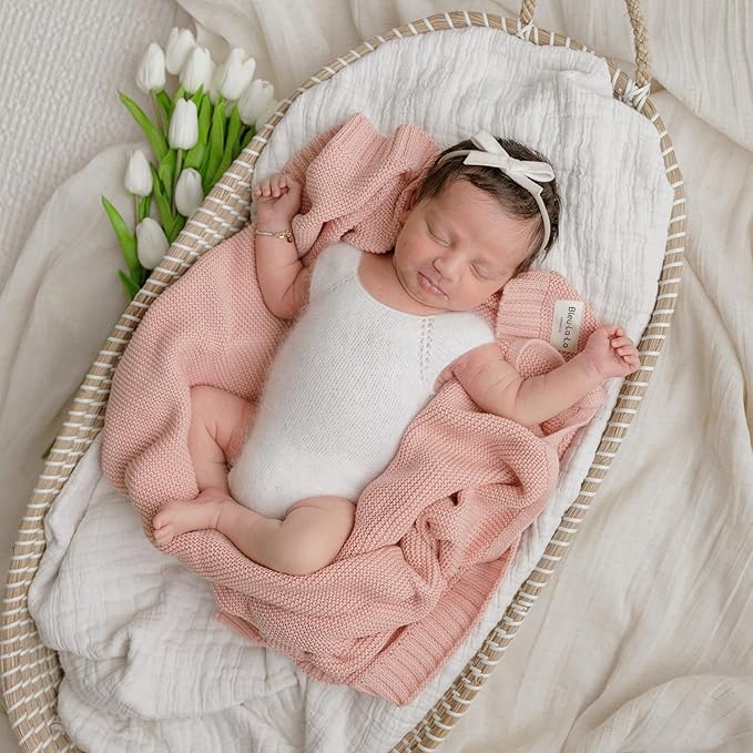 Heritage Knit Organic Swaddle Blanket for Girls - 100% Soft Luxury Cotton Knit Receving Swaddler - Warm Cozy Swaddling Blanket for Newborns Infants & Toddler (0-2Yrs - Dreamy Lilac)
