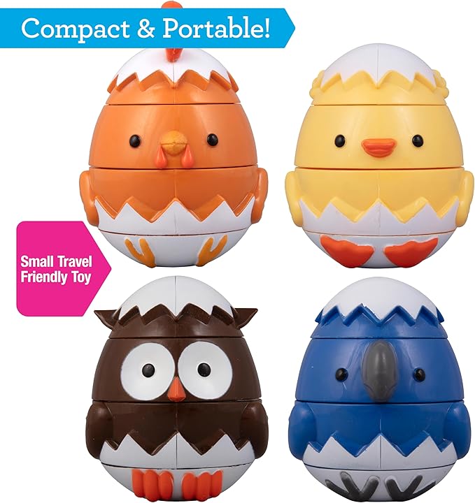 Egg Stacking & Sorting Animals, Mix & Match Adorable Hatching Friends- 4 Different Animals- Creative, Educational & Imaginative Hands On Building Toys- for Baby Toddler Kids Gift- Chick Owl Duck Bird