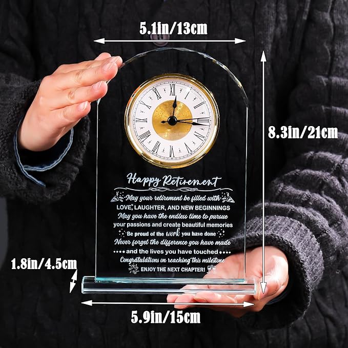 Glass Retirement Clock Gifts for Women Men, Happy Retirement Plaque Gift for Colleagues Boss Friends, Farewell Goodbye Gift Idea for Her Going Away, Retired Keepsakes for Teacher Doctor