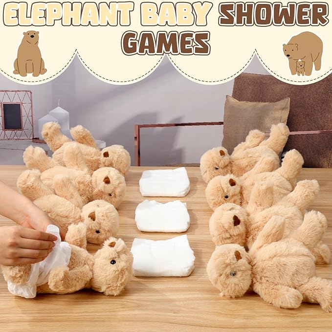 8 Sets Brown Bear Blindfolded Diaper Changing Baby Shower Games Flip Cup Games Prizes 8 Plush 8 Diapers 8 Gift Bags for Baby Shower Gender Reveal Raffle Party Game