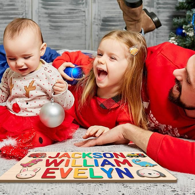 Personalized Name Puzzle for Kids, Custom Wooden Name Puzzle for Toddlers 1-3, 1st Birthday Easter Gifts for Kids, Alphabet Puzzle Engraved Text On Back, Toddlers Toys