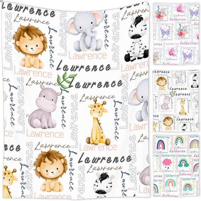 Personalized Baby Blanket for Girls and Boys,Super Soft Custom Baby Blanket with Name,Customized Swaddle Blankets Throw for Newborn,Infant,Toddlers
