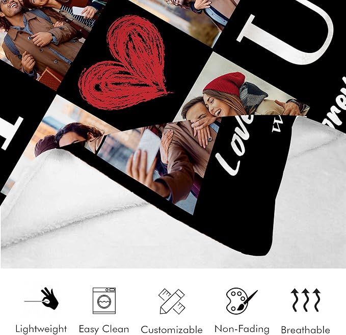 Custom Picture Blanket with Photos - Couple, Christmas, Birthday
