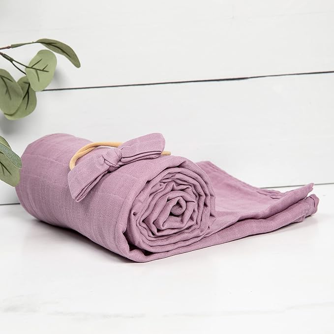BWD Baby Swaddle Blanket – Ultra-Soft Bamboo Viscose & Organic Cotton Muslin – Lightweight, Breathable, Stretchy – Newborn Essential 47" (Mauve)