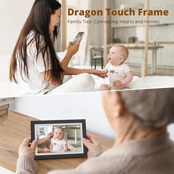 Dragon Touch Digital Picture Frame WiFi 10 inch IPS Touch Screen Digital Photo Frame Display, 32GB Storage, Auto-Rotate, Share Photos via App, Email, Cloud, Classic 10 Brown