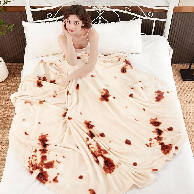 Burrito Tortilla Throw Blanket, 2.0 Double Sided Burritos Taco Tortilla Wrap Blankets for Adults Kids, Giant Funny Realistic Food Blankets, Soft Flannel Round Throw Blanket 90in