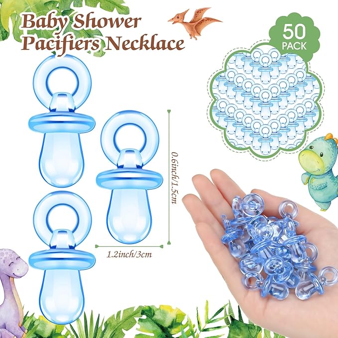 Thyle 51 Pcs Pacifier Hunt Baby Shower Games Include Hunt Sign and 50 Acrylic Pacifiers for Baby Shower Game Decoration Gift Sets Gender Reveal Party Decor(Dinosaur)