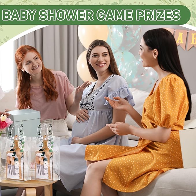 109PCS Baby Shower Prizes for Game Winners Bamboo Cheese Board Spoon Fork Butter Spreaders Plaid Towel Thank You Card and Gift Bags for Baby Shower Wedding Bridal Shower Favors (Bamboo, 12 Sets)