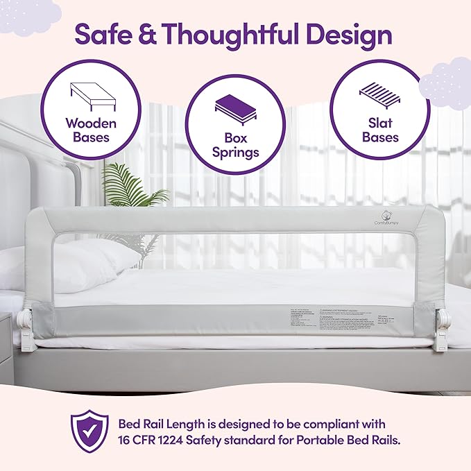 ComfyBumpy 2-Pack Bed Rail for Toddlers 55.5" L x 19.5" H | Toddler Bed Rails for Twin, Full, Queen & King Mattress Size | Swing Down Rail Guard | Mattress Side Rail for Kids | Gray
