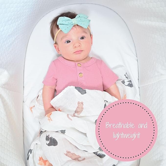 LollyBanks Swaddle Blanket for Boys and Girls, 100% Cotton Muslin Swaddle Blankets for Newborn Baby, Large 47 x 47 Inches Soft and Breathable Receiving Blanket, Baby Essentials, Registry (Cat Print)