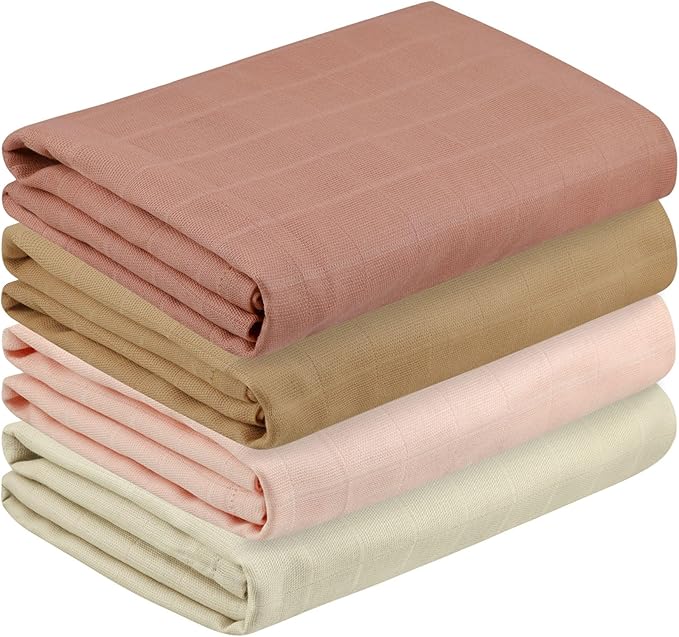 Featherhead™ 100% Cotton Muslin Swaddle Blankets for Baby Girl - Large 47”x 47” - Pre-Washed, Soft, & Breathable - Newborn Essential & Perfect Baby Registry Gift (4 Pack - Pink Solids)