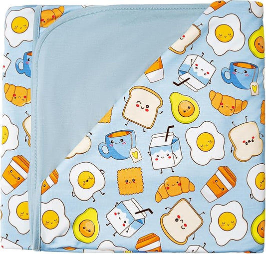 Premium Baby Blanket, Stretchy Quilt for Kid, Soft Crib Bedding for Newborn Baby and Toddler, Nursery Blanket for Boys and Girls, Viscose Made from Bamboo, 50'' x 50'' Blue Breakfast