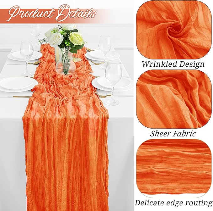 12Pack Orange Table Runner 10FT Cheesecloth Table Runner 35x120inch Cheese Cloth Table Runners Rustic Boho Gauze Fall Table Runners for Party Wedding Birthday Dining Bridal Shower Baby Shower Decor