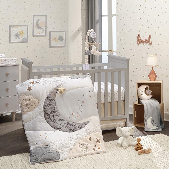 Lambs & Ivy Goodnight Moon Gray Appliqued and Embroidered Fleece Baby Blanket