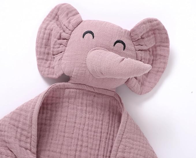 Organic Elephant Loveys for Babies,Muslin Baby Security Blankets for Babies,Soft Elephant Baby Snuggle Animals for Newborn,Newborn Baby Gift,Baby Gift for Boys and Girls (Violet)