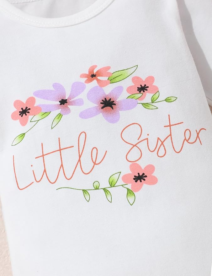 Baby Girl Clothes Patter&Letter Baby Girl Romper with Bow Hat&Headband and Gloves 4Pcs Baby Girl Coming Home Outfit