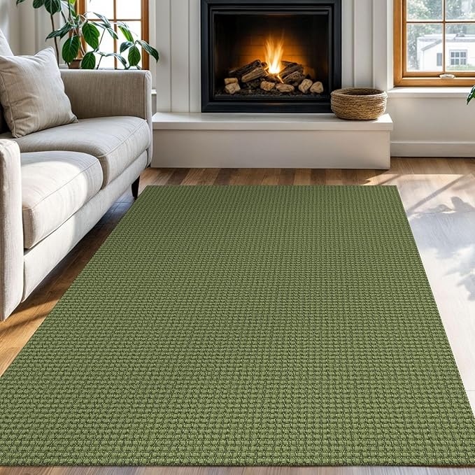 KOZYFLY Washable Area Rug 4x6 ft Non Slip Rubber Backed Living Room Rugs Braided Woven Cotton Kitchen Rugs Indoor Entryway Rug Floor Carpet for Dining Living Room Bedroom, Olive Green/Earthy Green