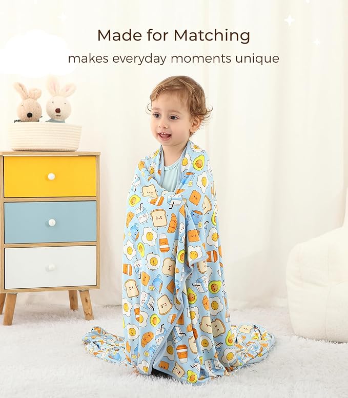 Premium Baby Blanket, Stretchy Quilt for Kid, Soft Crib Bedding for Newborn Baby and Toddler, Nursery Blanket for Boys and Girls, Viscose Made from Bamboo, 50'' x 50'' Blue Breakfast