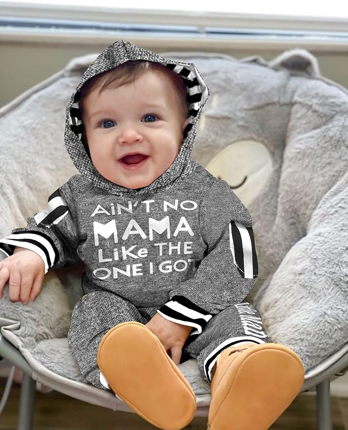 Fommy Newborn Baby Boy Clothes Plaid Letter Print Long Sleeve Hoodies + Long Pants 2PCS Fall Winter Outfits Set