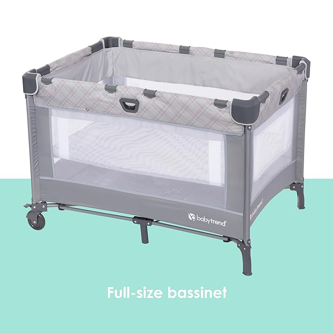 Baby Trend Lullaby Nursery Suite EZ-Fold Playard with Portable Rocking Lounger, Madrid Plaid
